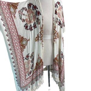 Kimono/Duster/Cover Up One size bege cream gold pink tassel fringe hem